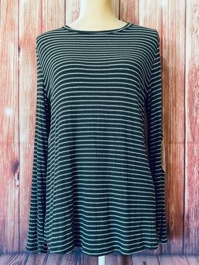 Women’s Large Blouse Gorilla Cat Green Multicolored Striped Long Sleeves Soft